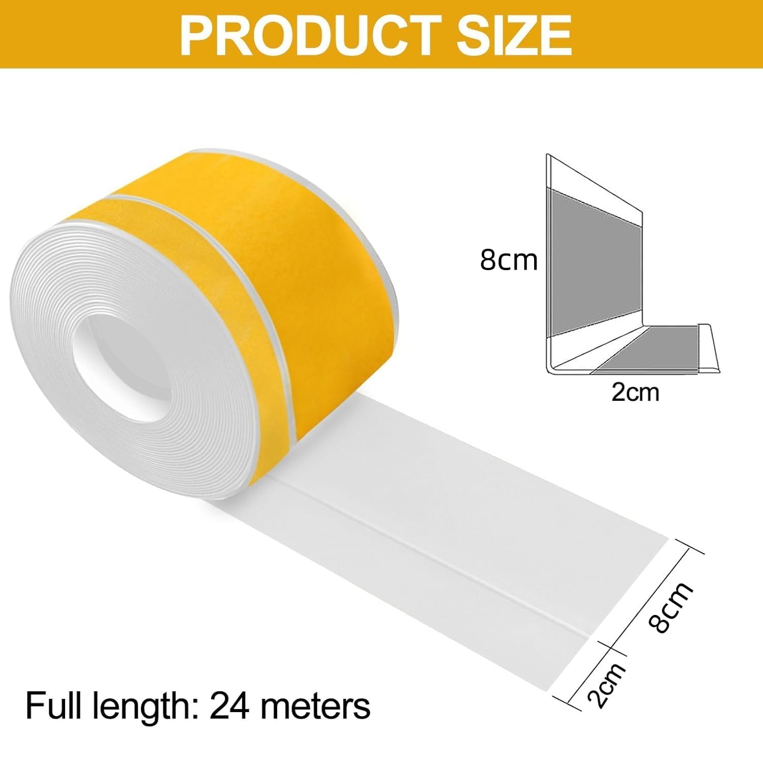Rodapies Autoadhesivo, 80 mm x 20 mm x 24m PVC Zocalo Cocina, Flexible Autoadhesivo Rodapie PVC Copete Encimera Cocina Ideal para Cocinas y Baños (Blanco)
