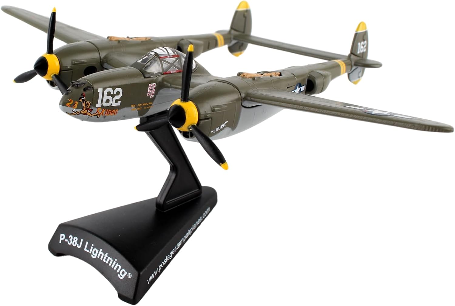 Daron Postage Stamp Lockheed P-38 Lightning “23 Skidoo” 1/115 Die-Cast Collectible Airplane Model with Display Stand – Perfect for Ages 14+
