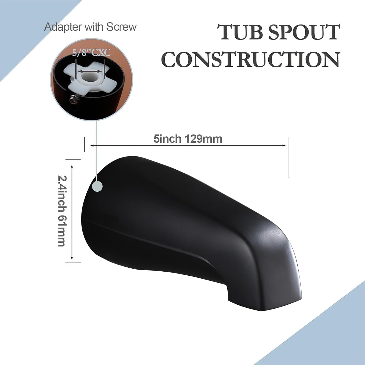 Slip Fit Tub Spout Without Diverter for 1/2" Copper Tube Replacement Tub Spout Universal Bathroom Tub Spouts Without Diverter, Matte Black