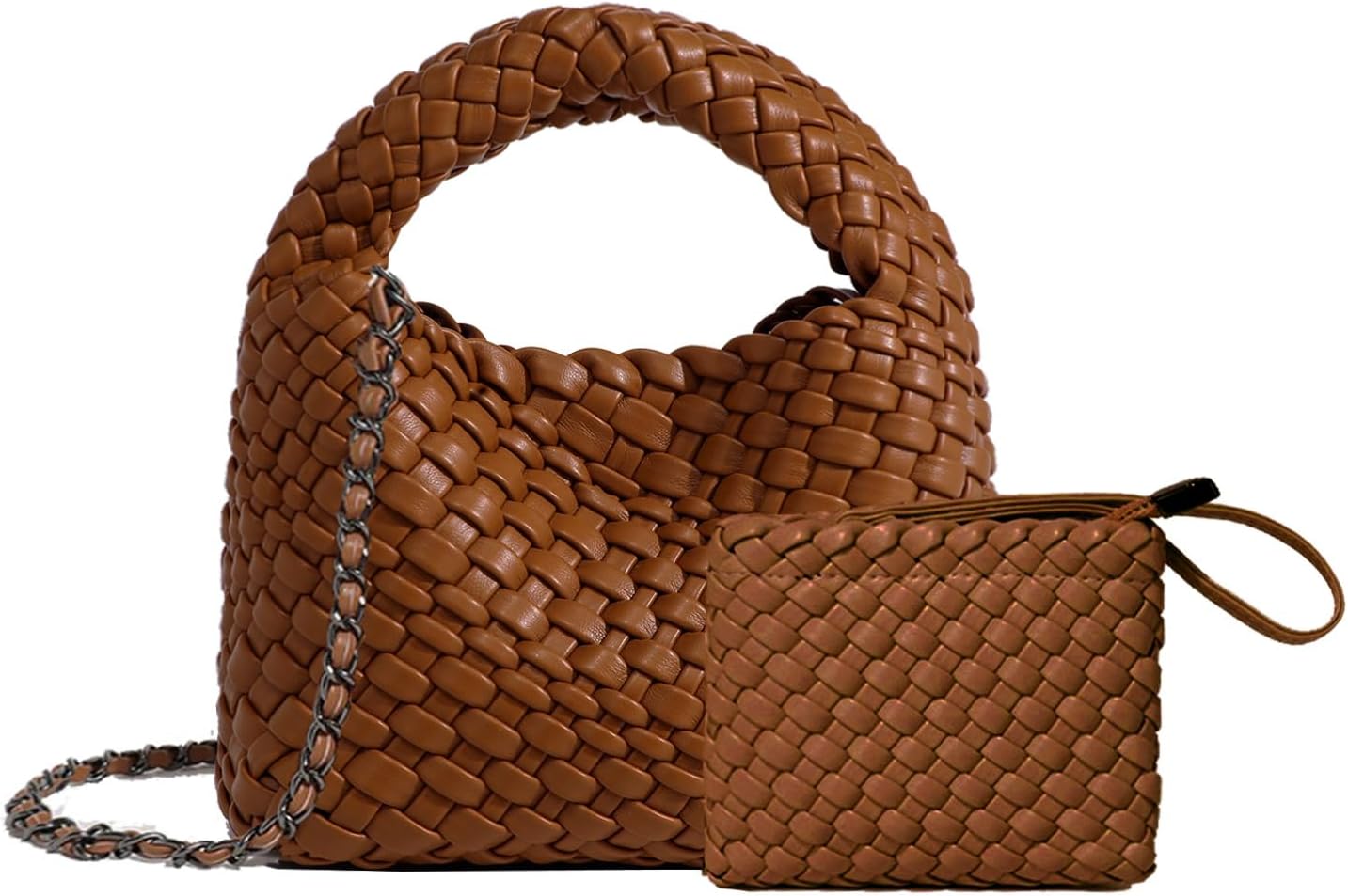 JINMANXUE Fashion Mini Handbag For Women, Woven Tote Bucket Composite Bag Knitting Chain Bags, Crossbody Shoulder Purses