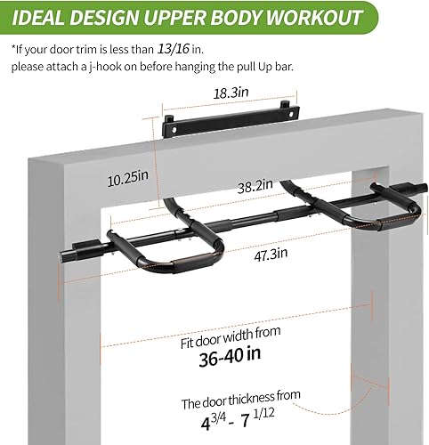 Miniatura 3 de NOWAKE Barra de dominadas multiagarre para puerta, 330 libras, resistente, 47.3 pulgadas, ancho extra, portátil, funcional, ergonómico, marco de