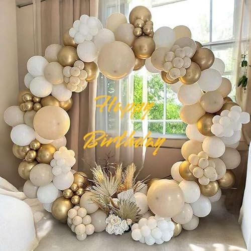 Bling & Bash White Gold Balloon Arch Garland Kit (183 Pcs) – Retro Cream White & Metallic Gold Balloons for Birthday, Wedding, Baby Shower, Engagement & Party (Balloon Arch Kit with Accessories)
