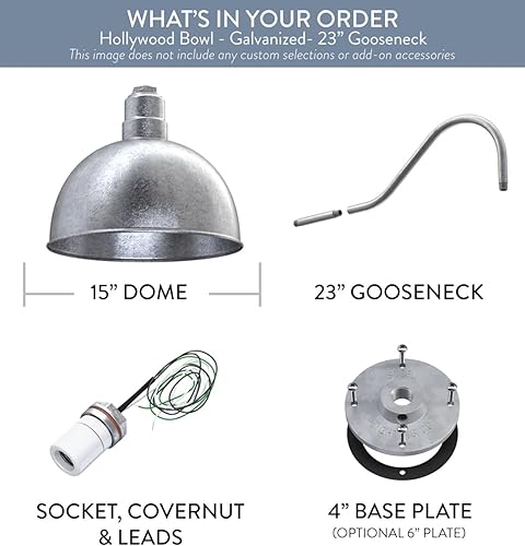 Miniatura 6 de Steel Lighting Co. Hollywood Bowl Light  Montado en la pared al aire libre  Cúpula de cuenco de 15 pulgadas  Cuello de cisne de 23 pulgadas  Luz de