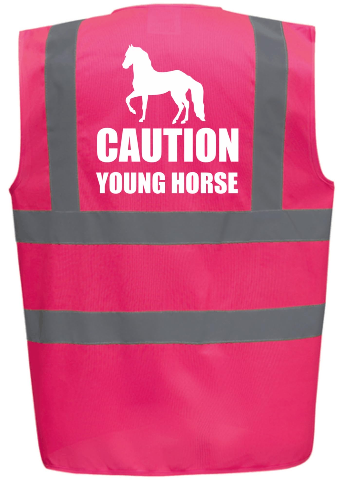 Brook Hi Vis Uk Unisex Pink Bright High Visibility Vest With White Caution Young Horse - Horse Riding By Brook Hi Vis Small