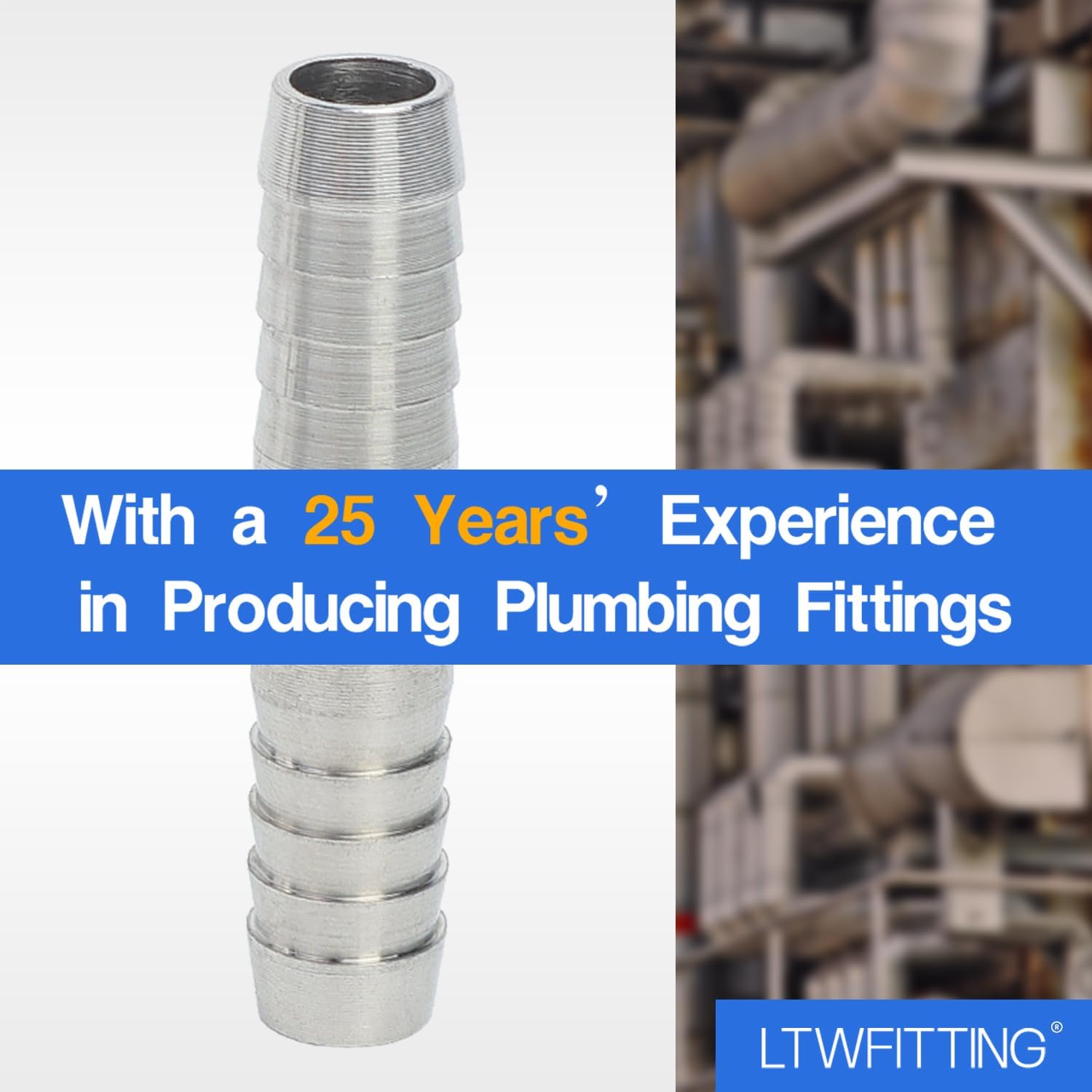 LTWFITTING Bar Production Stainless Steel 316 Barb Splicer Mender 5/16" Hose ID Fitting Air Water Fuel Boat (Pack of 25)
