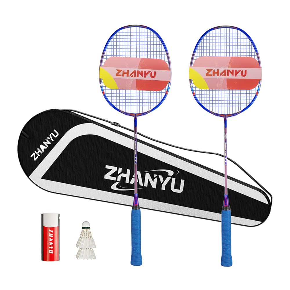 Badminton Racket Professional,Badminton Rackets Set Of 2,Both Offensive And Defensive Badminton Racket,With Light And Agile Swings,And Includes 2 Rackets,2 Shuttlecocks,And 1 Bag (011 Blue)