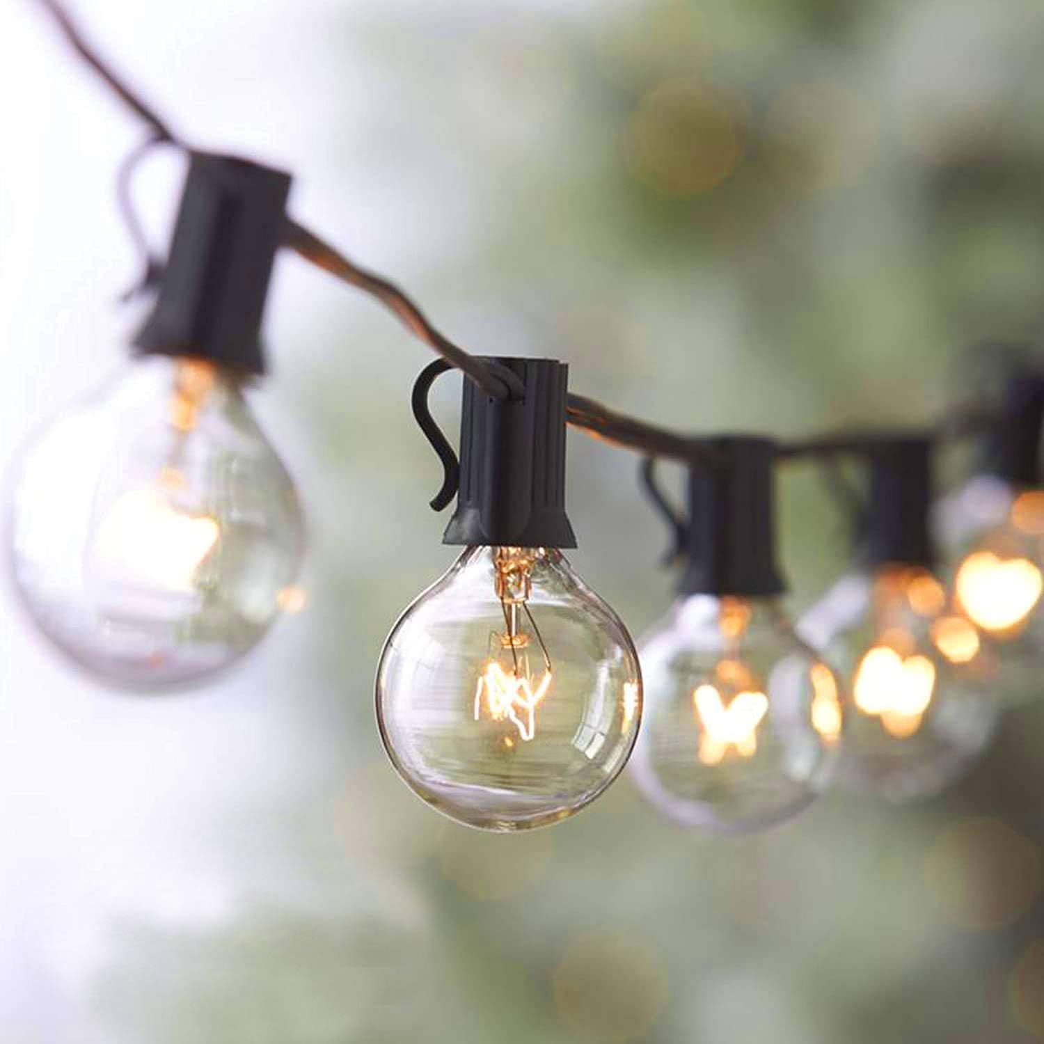 Bomcosy Outdoor String Lights, 25Ft G40 Globe String Lights with 15pcs 5W Edison Bulbs(3 Spare), Waterproof Connectable Patio Lights, E12 Socket Base Hanging Lights for Bistro Backyard Balcony, Black