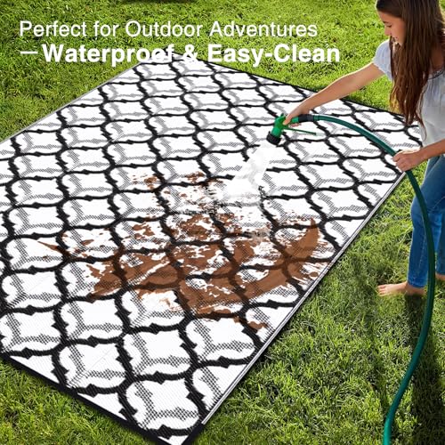 OLANLY Outdoor Rug 6x9 ft Waterproof Reversible Braided Mat, Black & White by OLANLY - Used condition - Image 3