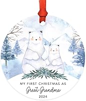 Vista 35 de Andaz Press Adorno de recuerdo de Navidad de metal redondo personalizado para la familia, My First Christmas As Gigi 2024, acuarela de osos polares