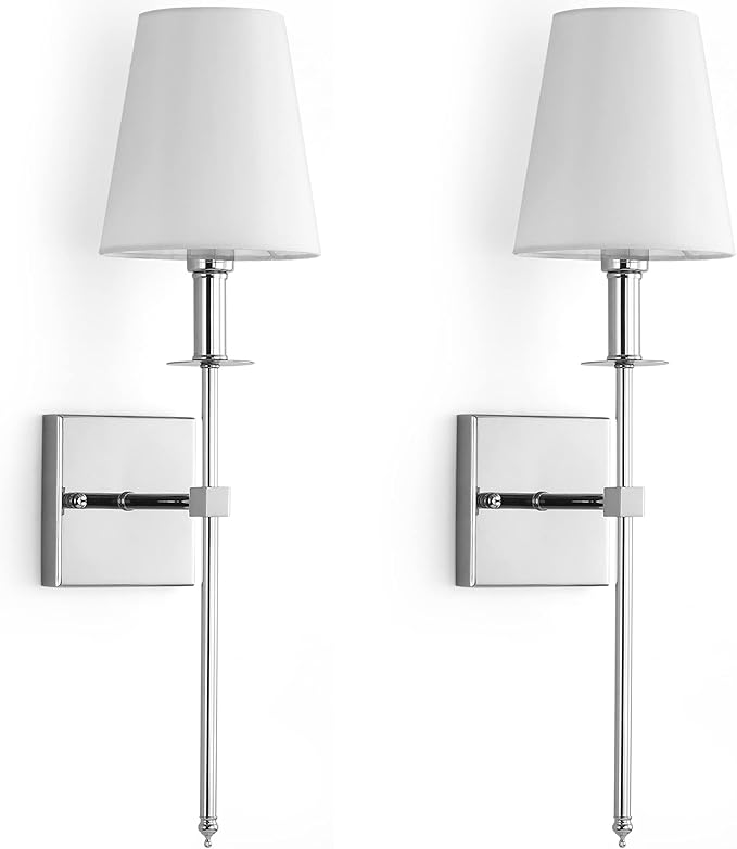 KARTOOSH Wall Sconces Set of 2, Dimmable Wall Lighting Fixtures, Classic Hardwired Indoor Chrome