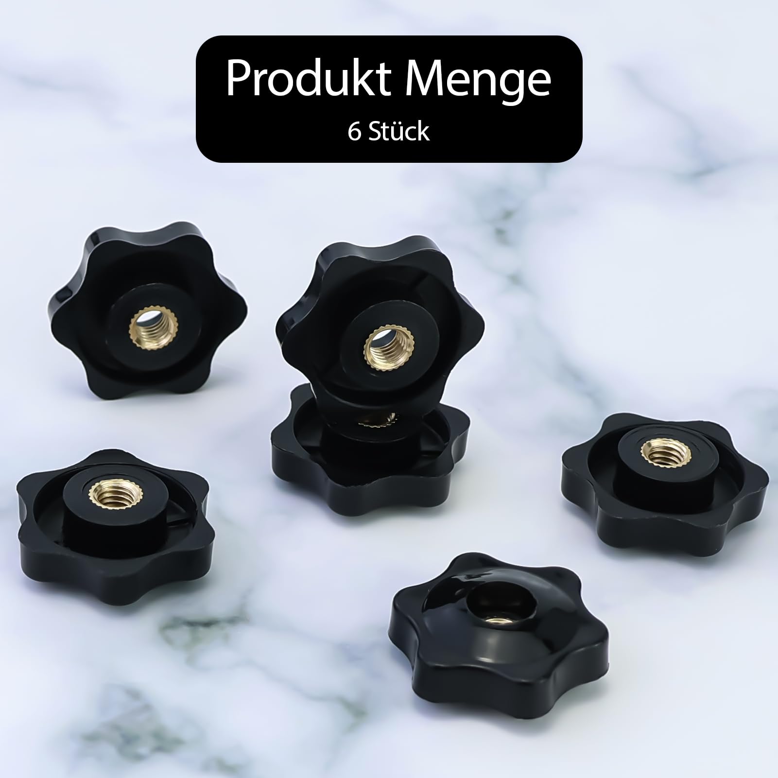 6 pezzi dadi a stella M6, perno filettato con manopola, dadi di serraggio a stella, diametro esterno 32 mm, nero, per mobili, elettrodomestici, strumenti