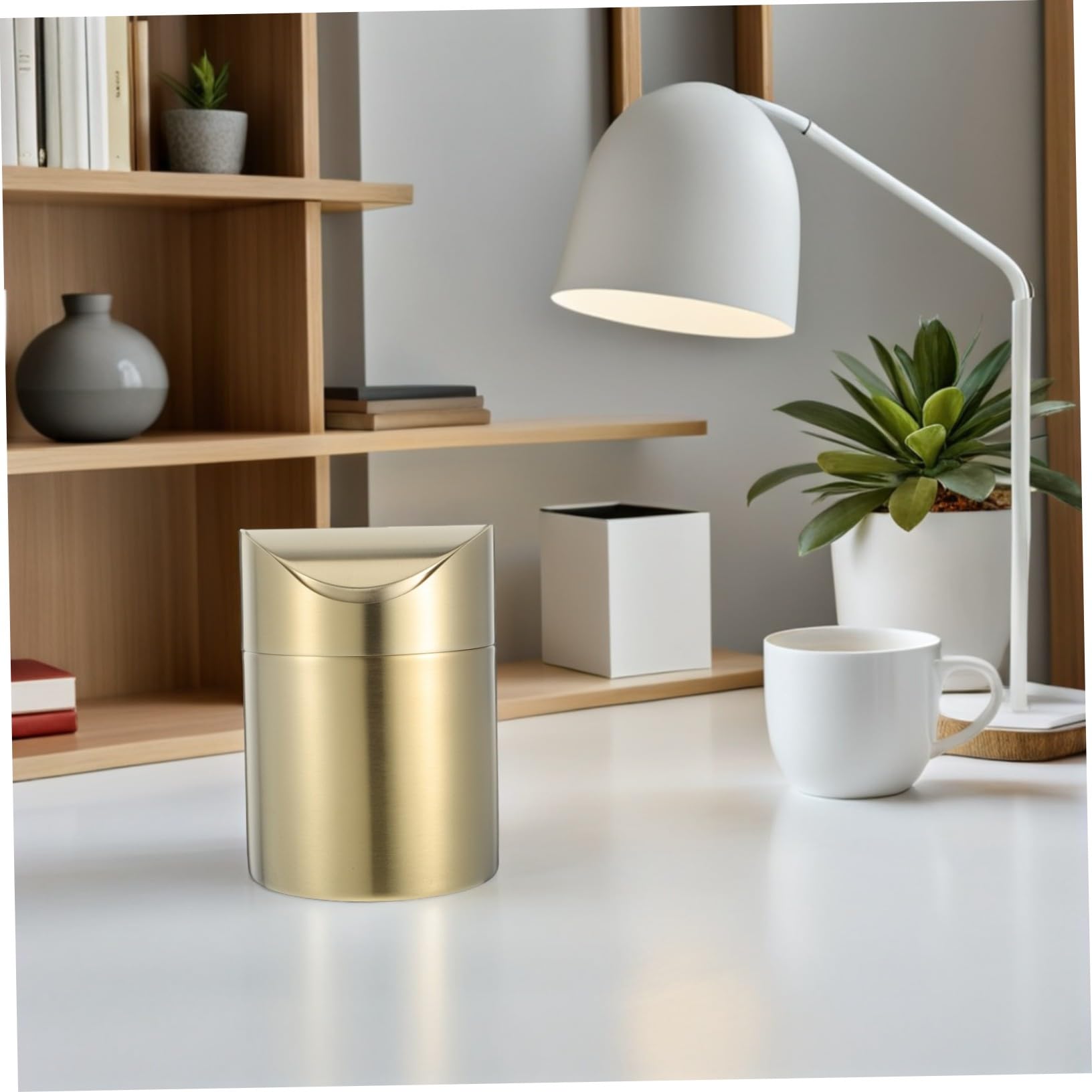 Hohopeti 2 Stück Mini Tisch Mülleimer mit Deckel Edelstahl Kompakter Schwingdeckel Abfalleimer für Auto Büro Küche Badezimmer Vielseitiger Schreibtisch Organizer Geruchsdicht Langlebig