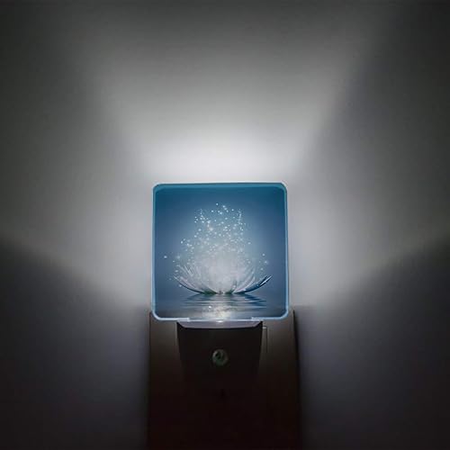 Miniatura 2 de Luz nocturna de loto azul, lámpara de noche LED con sensor automático, luces nocturnas para niños, enchufe a la pared, flor de fantasía, arte