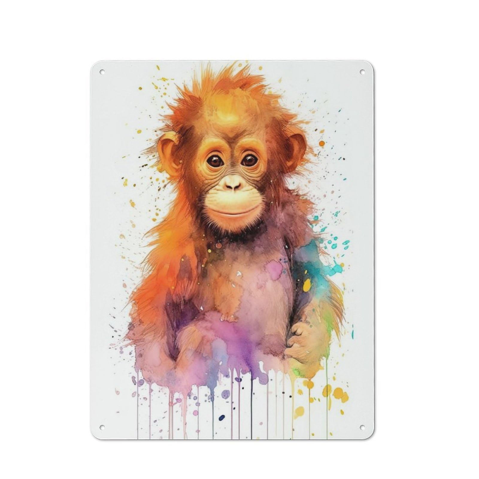 Watercolor Baby Orangutan Vintage Tin Sign 40x30cm for Café Or Home Bar, with Clear Vintage Wall Decor Character