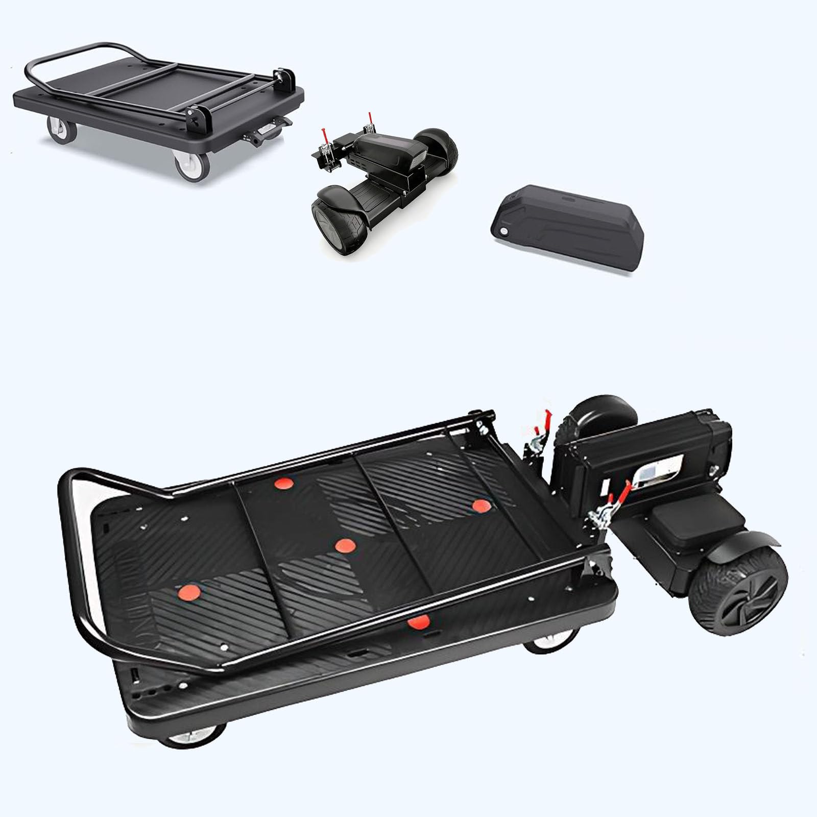 Chariot électrique pliable avec capacité de 300 kg, chariot motorisé 800 W, batterie 48 V, portée de 32 km, vitesse de 0 à 10 km/h pour un transport et une mobilité intensifs