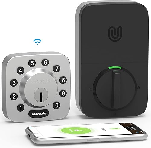 Cerradura inteligente con sensor de puerta, ULTRALOQ 5 en 1 cerradura de puerta de entrada sin llave con WiFi integrado, Bluetooth y teclado,