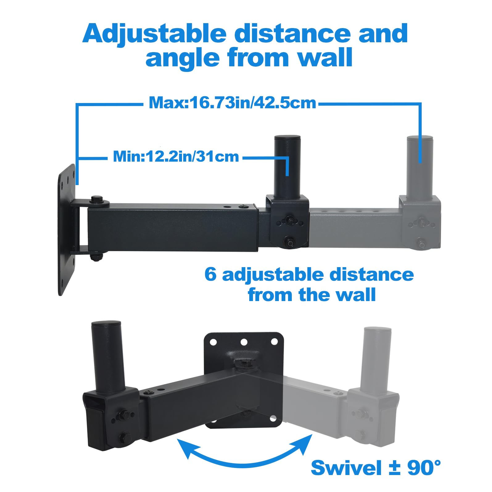 Soporte de Pared Resistente para Altavoz, inclinable y Giratorio Ajustable para Altavoces PA de Audio Profesional, soporta hasta 100 Libras HD-329 (2 Paquetes, Negro)