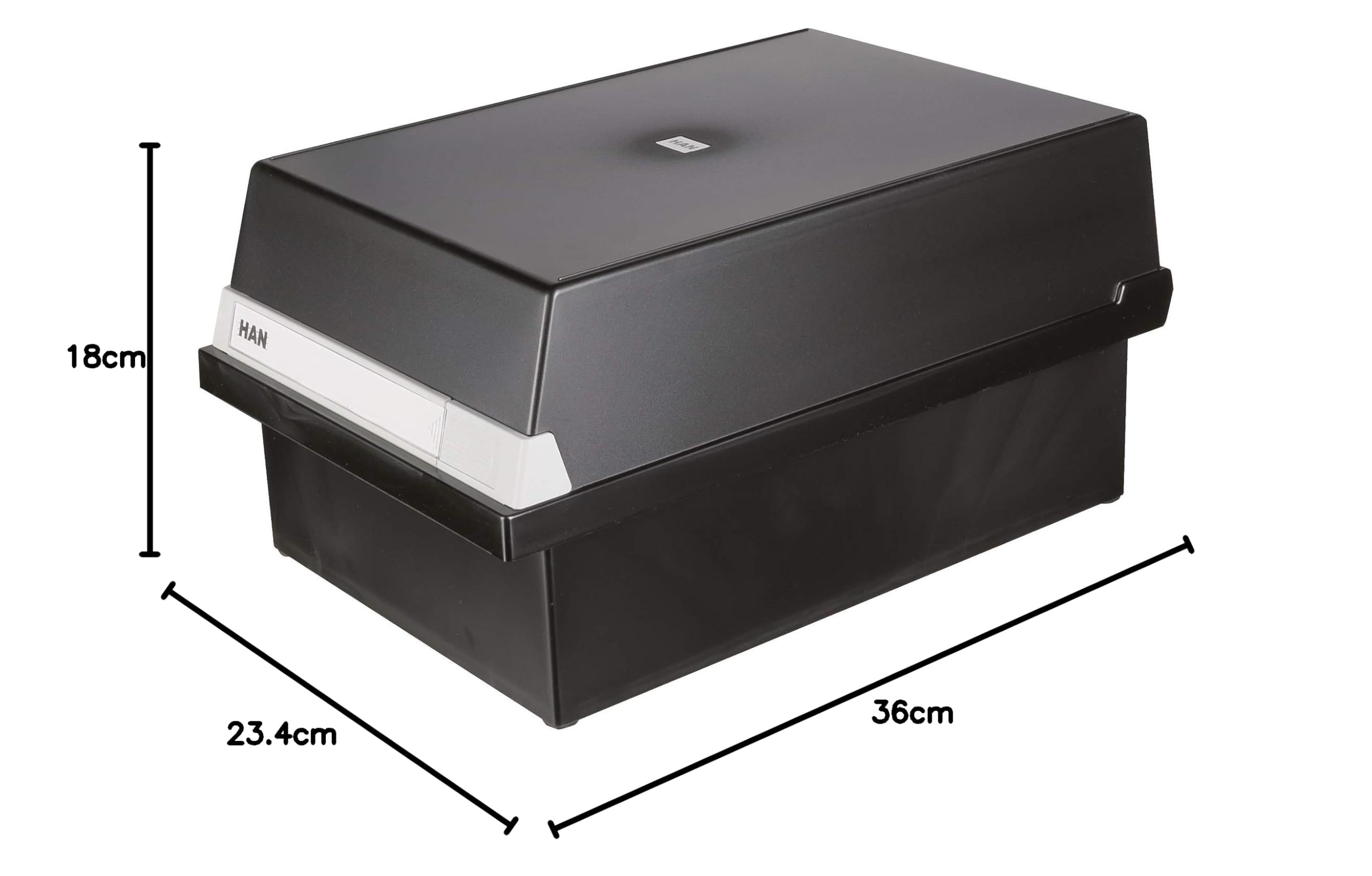 Han 955 - Fichero para tarjetas (capacidad máxima de 1300 tarjetas, poliestireno, tamaño A5, 235 x 190 x 360 mm), color negro