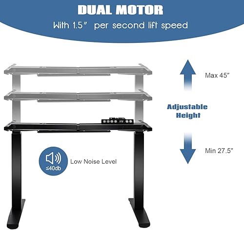Miniatura 6 de Tangkula Marco de escritorio eléctrico de doble motor, base de escritorio motorizada ajustable en altura y ancho, estación de trabajo ergonómica con