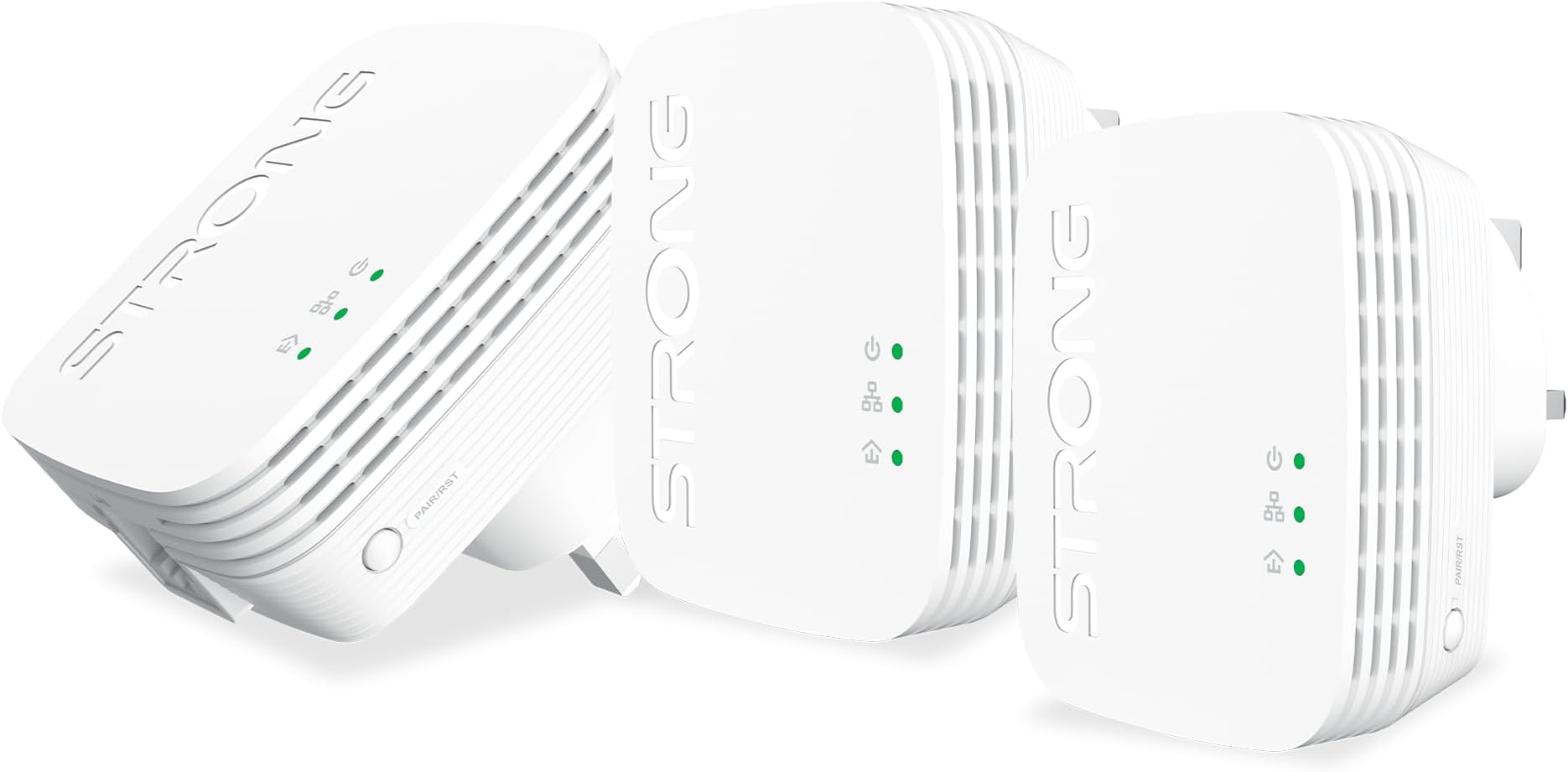 STRONG AV1000 Powerline Adapter, HomePlug AV2 Network Extender, Plug & Play with Pair Button, Gigabit Ethernet Ports, Power Saving Mode, Ideal for 3D/4K Streaming (3-Pack)