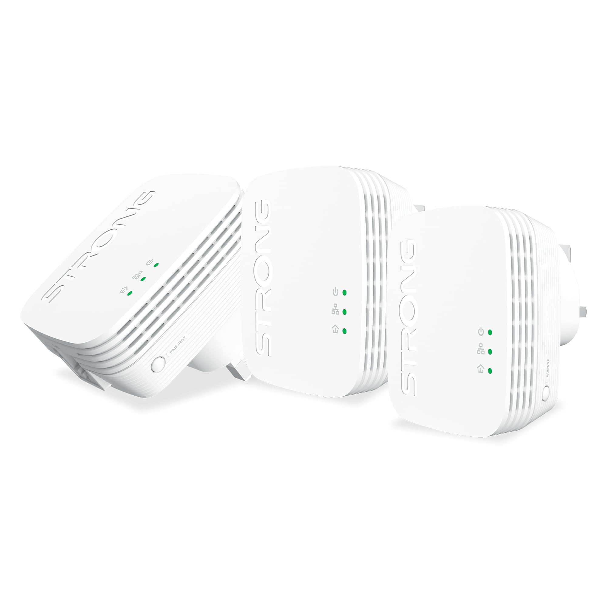 STRONG Kit de démarrage Adaptateur CPL AV1000 Mini POWERL1000TRIMINIUK, Lot de 3, portée jusqu'à 300 m, Aucune Configuration requise, Prise Britannique, Blanc