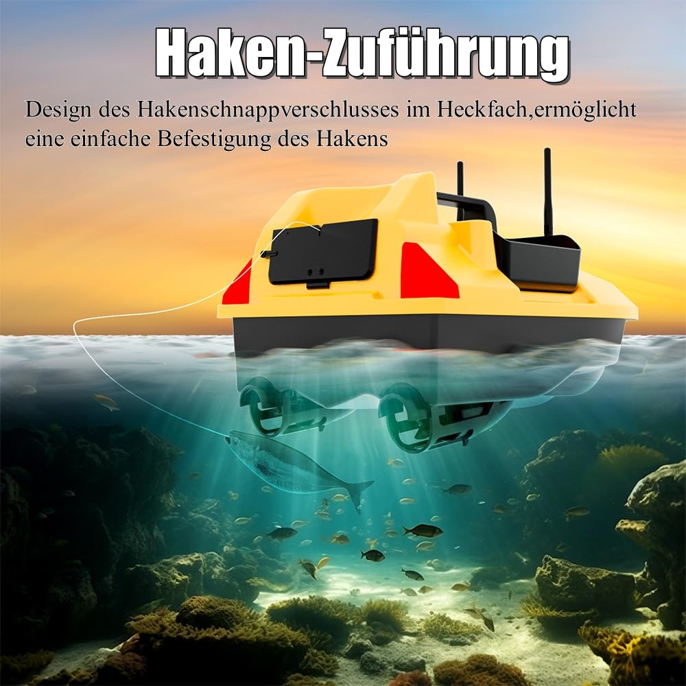 500m Futterboot mit GPS, 12000mAh Nachtangeln Fischköder Köderboot mit LED,10km/h, Fernbedienung Futterboote Bait Boat Ferngesteuertes Köderboot, 2 KG Beladung