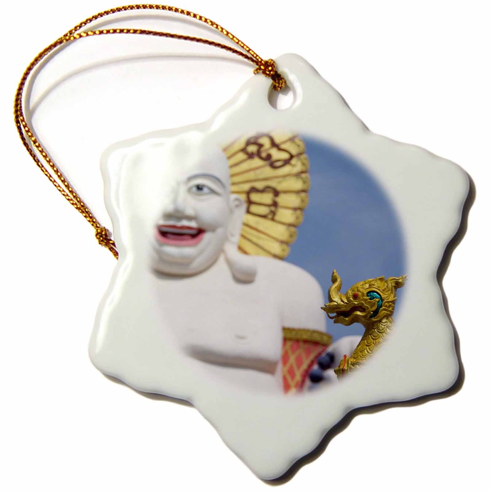 3dRose ORN_70838_1 Thailand, Ko Samui, Golden Rooster, Buddha AS36 CMI0191 Cindy Miller Hopkins Snowflake Porcelain Ornament, 3-Inch