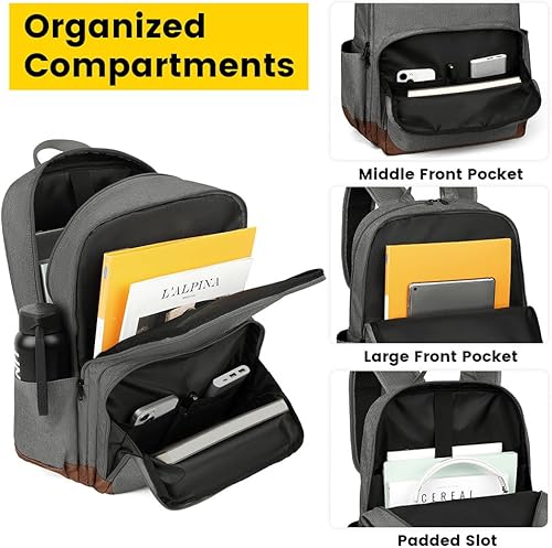 Vista 4 de Vorspack Mochila para mujeres y hombres Mochila ligera con múltiples bolsillos, mochila casual para el trabajo, universidad y viajes, Gris, Classic