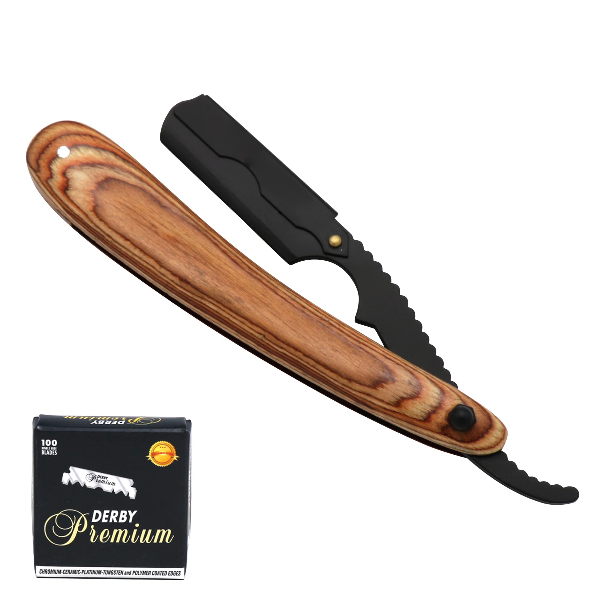 Chocho Track Straight Edge Razor Barber for men Artificial Wood Handle Stainless Steel Folding Razor, Cut Throat Razors