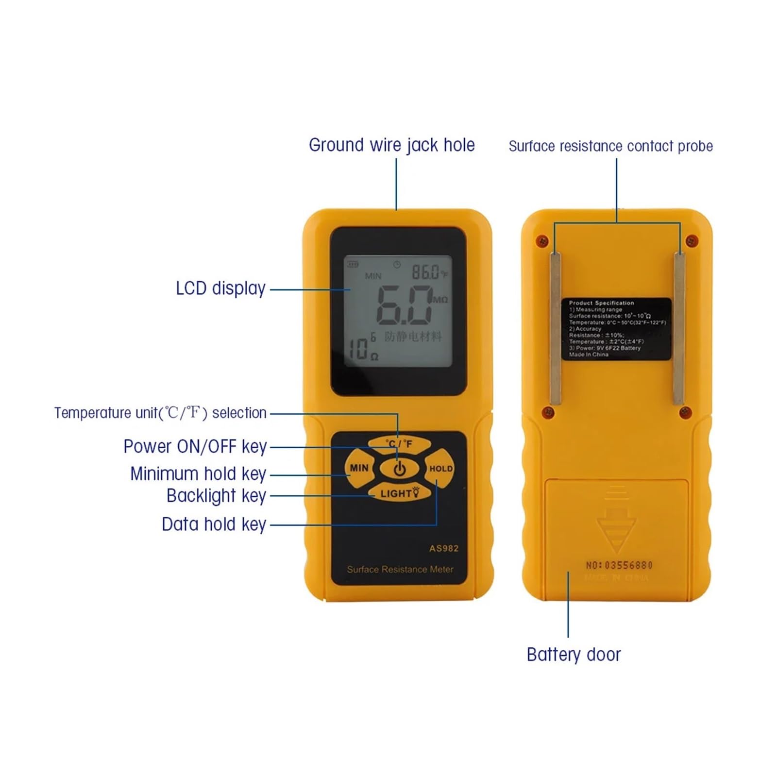 AS982 LCD-Display Obelächenwiderstandsmessrät Hand-Erdungswiderstandsmessrät