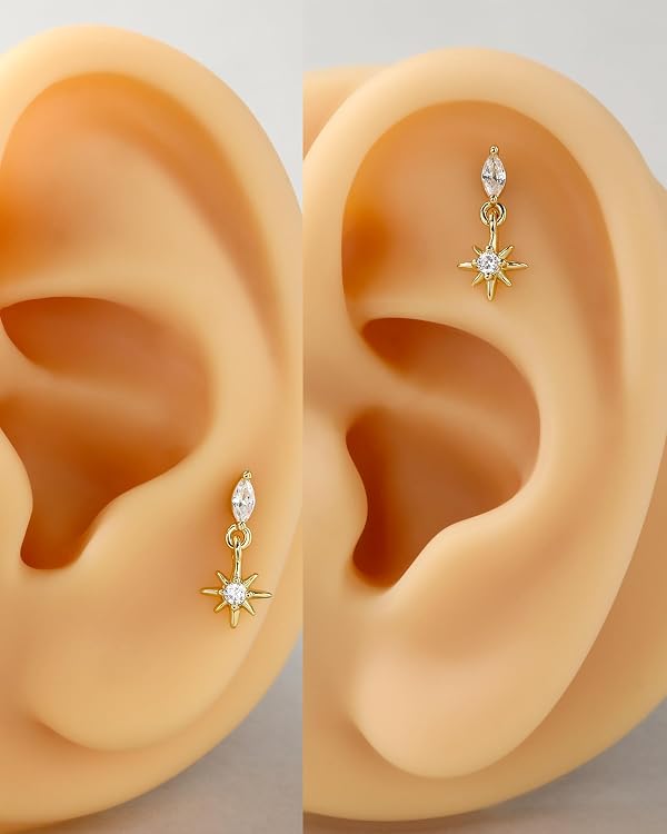 Agrewd G23 Solid Titanium Flat Back Earrings 16G 6MM Gold Plated Threadless Cartilage Helix Earrings Push in Helix Piercing Jewelry by Agrewd - Used condition - Image 4
