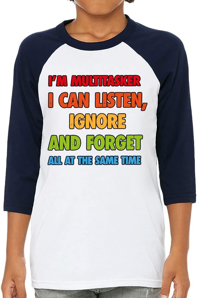 I'm a Multitasker Kids' Baseball T-Shirt - Funny 3/4 Sleeve T-Shirt - Sarcastic Baseball Tee