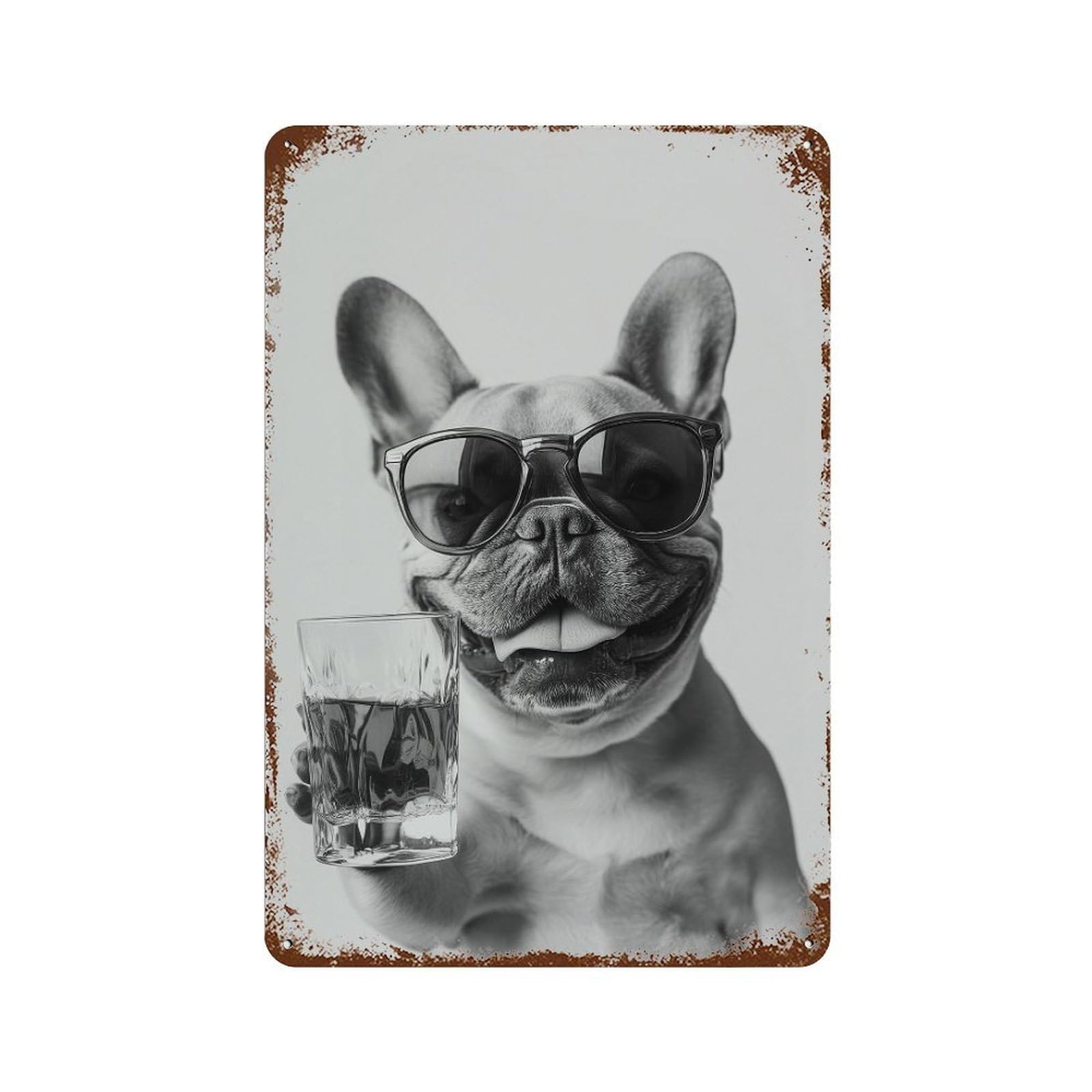 xiaoxiaoshen French Bulldog Drinking Whiskey Wall Decor Art Metal Tin Poster Modern Home Decor Art Home Bar Shop Decorations Vintage Sign 30x20cm