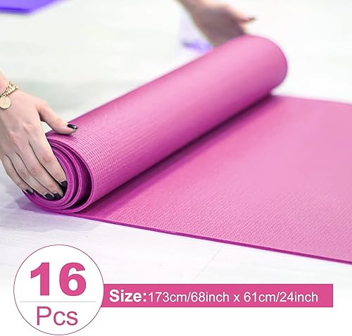 Miniatura 4 de Funtery Paquete de 16 alfombrillas de yoga de 0.118 pulgadas de grosor, alfombrilla de entrenamiento antideslizante para mujeres, gimnasio, hogar,
