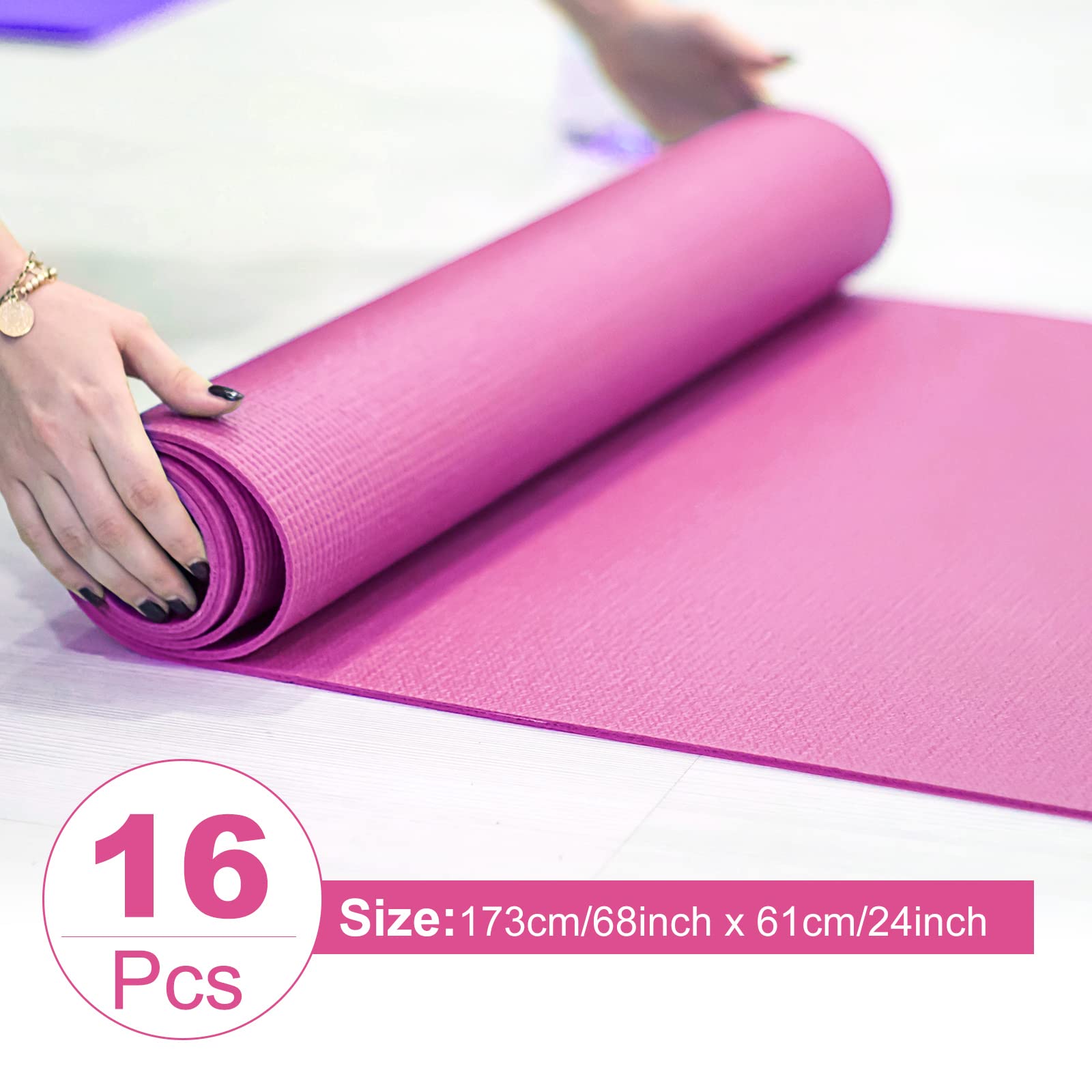 24 alfombrillas de yoga de 3 mm de grosor, antideslizantes, para mujer, gimnasio, hogar, yoga, pilates, color rojo rosa