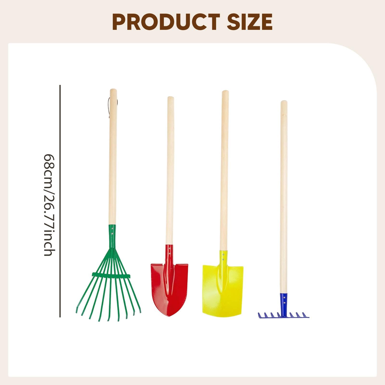 4 Piezas Rastrillo para Niños Kit de Herramientas de Jardinería Infantil Rastrillo Hoja Mango Largo Acero Carbono Ligero Adaptado para Juegos