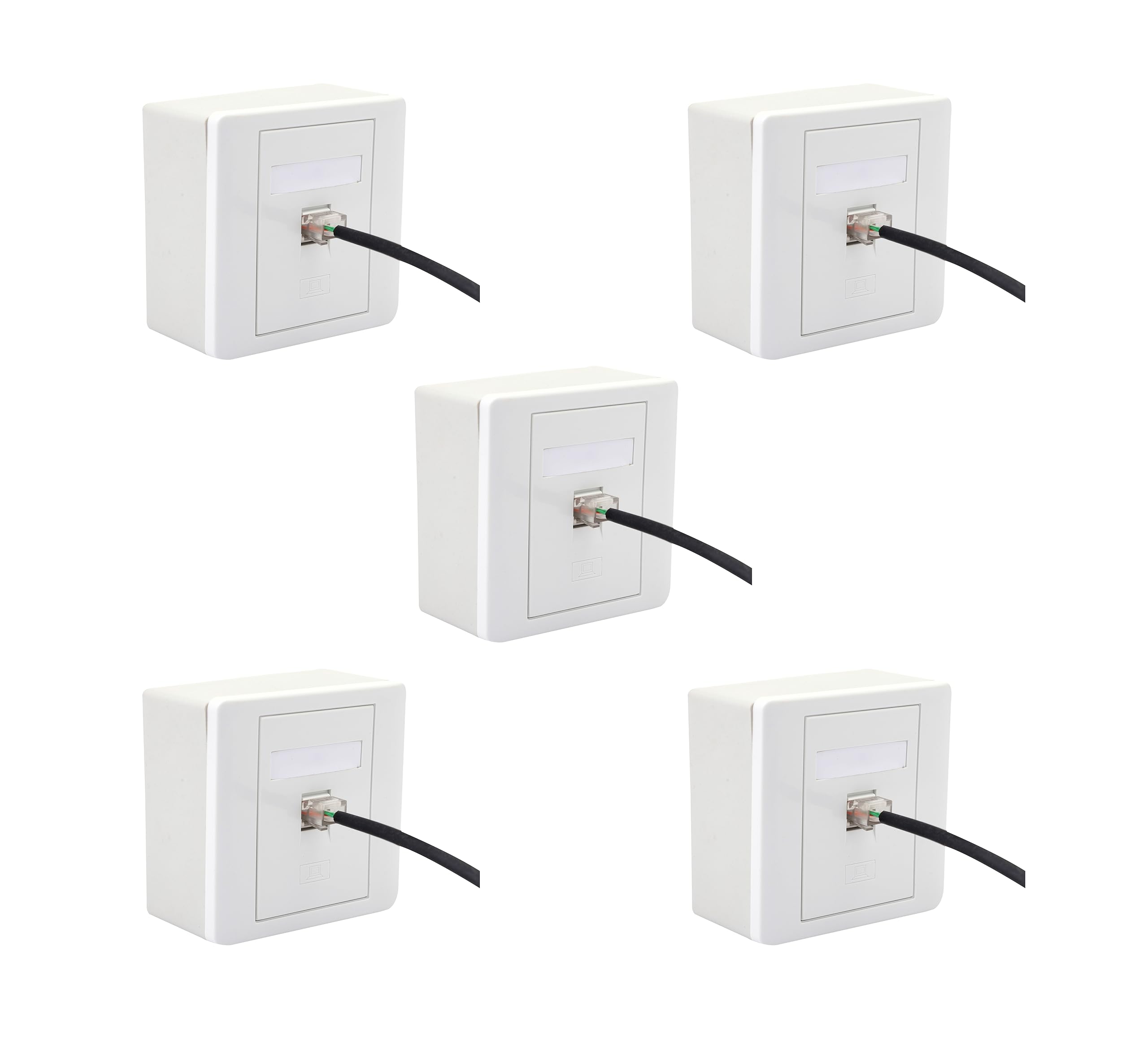 Combo Set - RJ45 CAT6 LAN I/O Ethernet Network Keystone Jack + Gang Box + Face Plate Desktop- 5 Sets, White-image-33