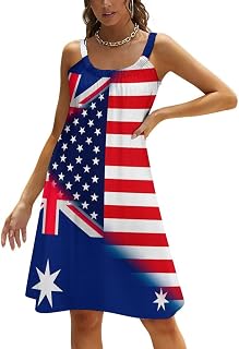 Australian U.S. Flag Women's Summer Dresses Printed Sleeveless Sundress Loose Beach Tank Dresses