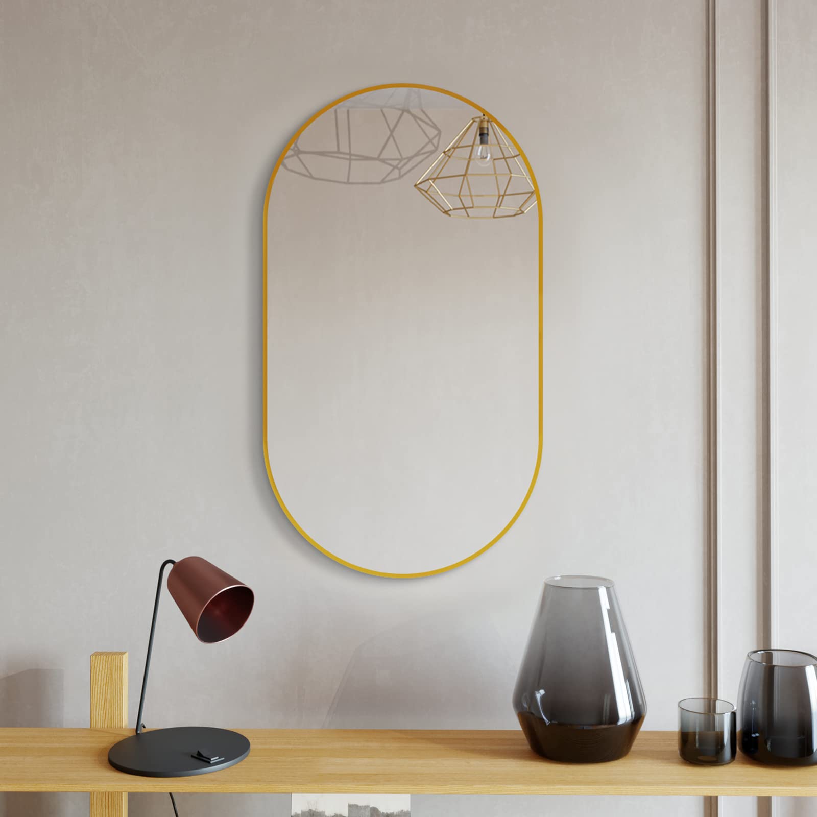 BEAUTYPEAK Wall Mounted Mirror, 17"x30" Oval Bathroom Mirror, Gold Vanity Wall Mirror w/ Metal Frame for Vertical & Horizontal Hang, Ideal for Bedroom, Entryway, Living Room