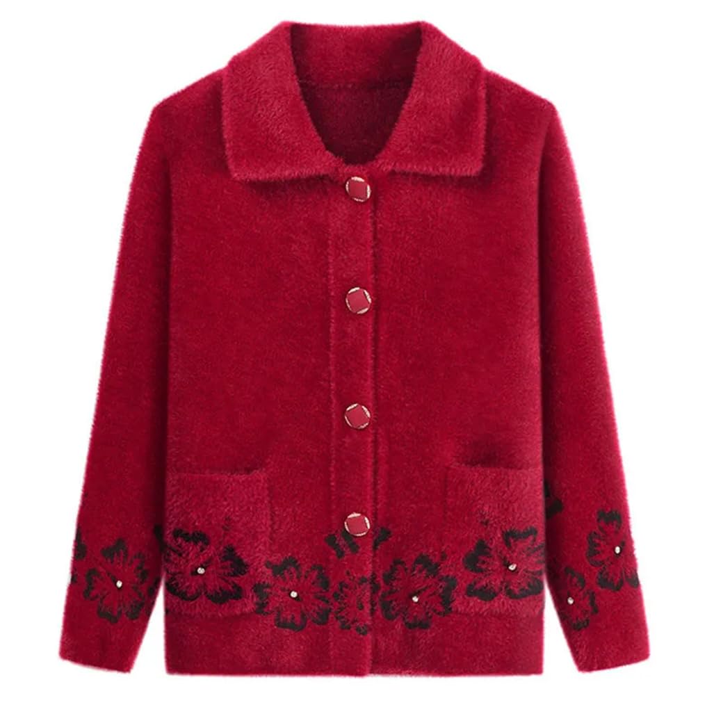 DBFBDTU Chaqueta de punto para mujer de mediana edad, chaqueta de punto suelto casual suéter madre abrigo