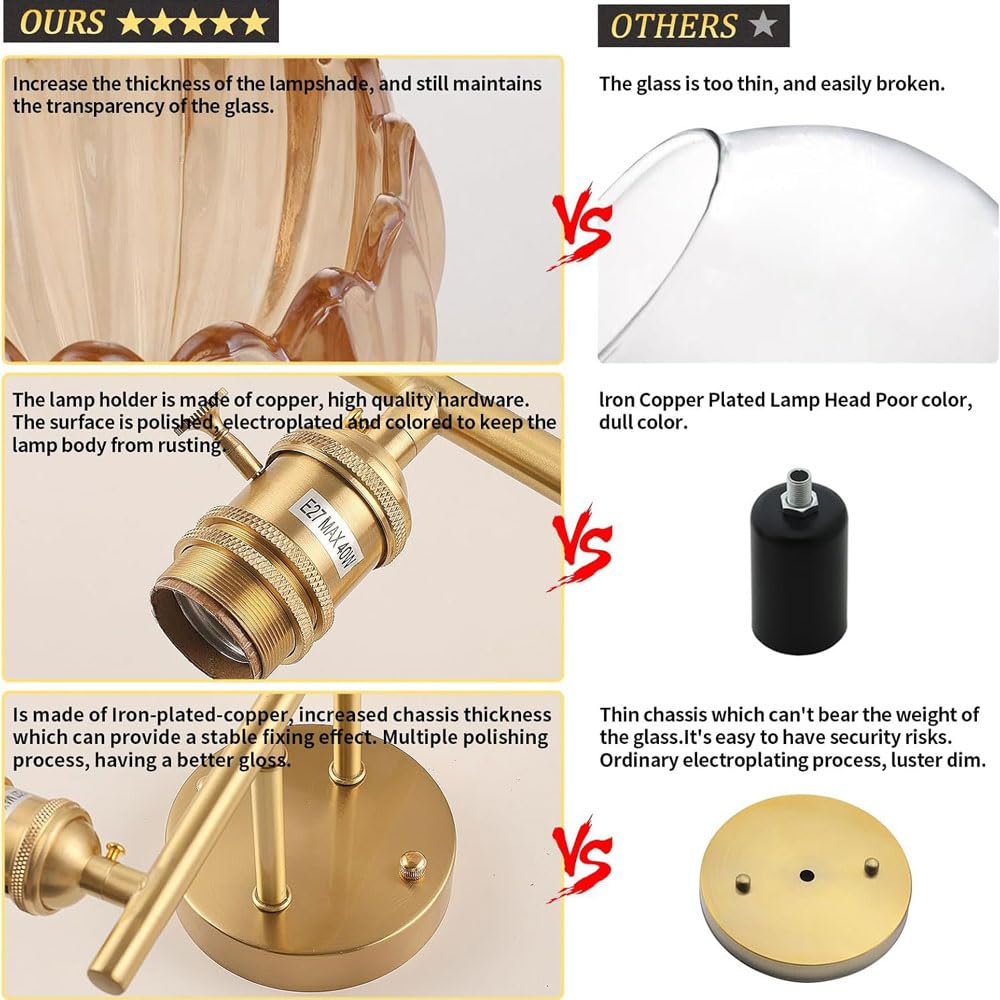 Wandleuchte Glas-Lampenschirm Wandbeleuchtung Badezimmer-Waschtischleuchte Glas-Einzelkopf-Wandleuchte Aus Metall Nordische Wanddekoration E27-Beleuchtung Wandleuchten Nachttisch-Wandleuchte
