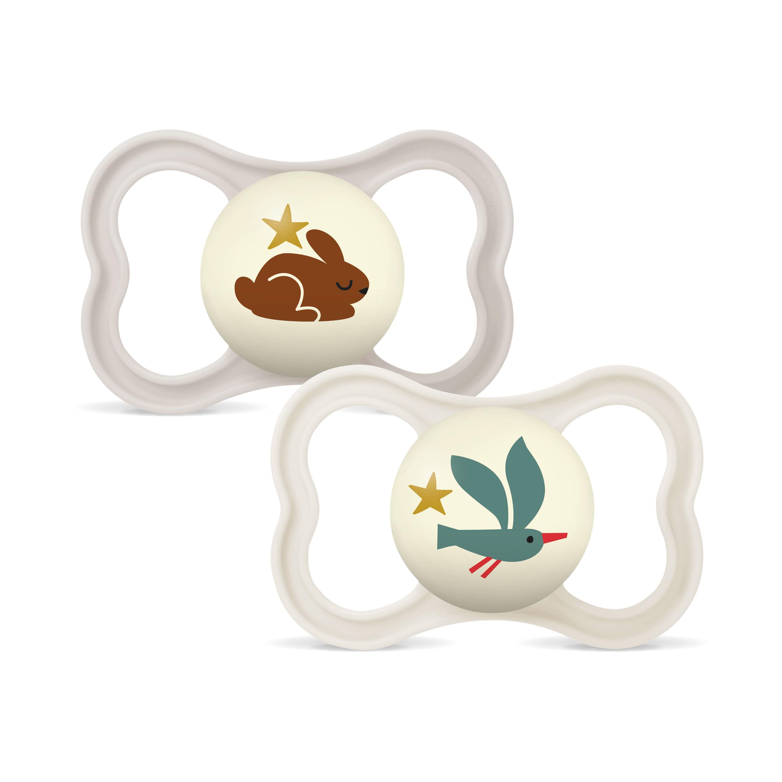 MAM Supreme Night Schnuller | 16+ Monate | leuchtende Babyschnuller | 94% Akzeptanz | beugt Zahnfehlstellungen vor | besonders hautfreundlich | SkinSoft Silikon | Hase/Vogel | 2 Stück