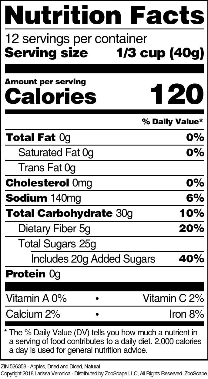 Apples, Dried and Diced, Natural (16 oz, ZIN: 526358) - 3 Pack