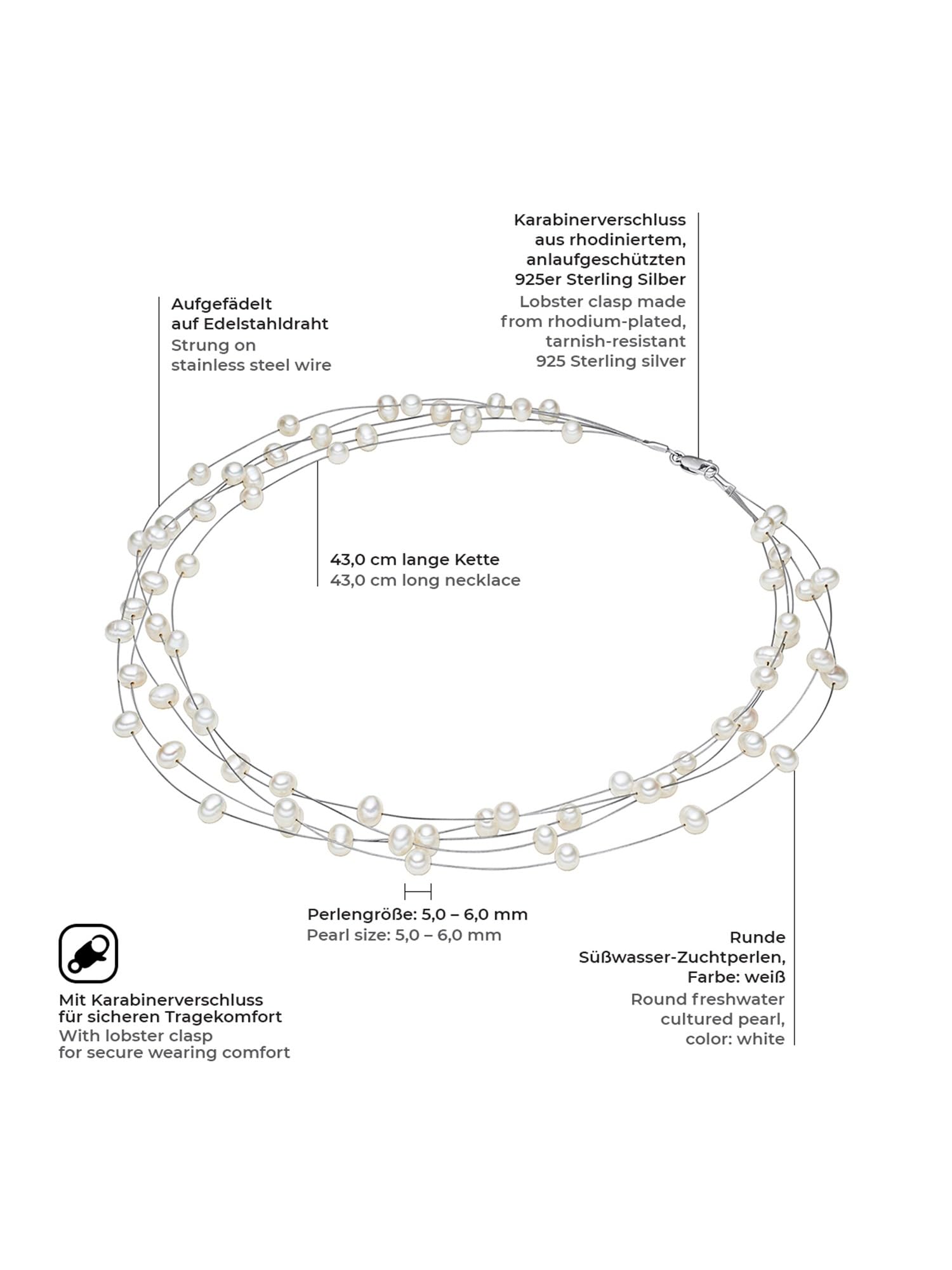 Valero Pearls Collar para Mujer Plata de ley 925 Perlas de agua dulce de cultivo