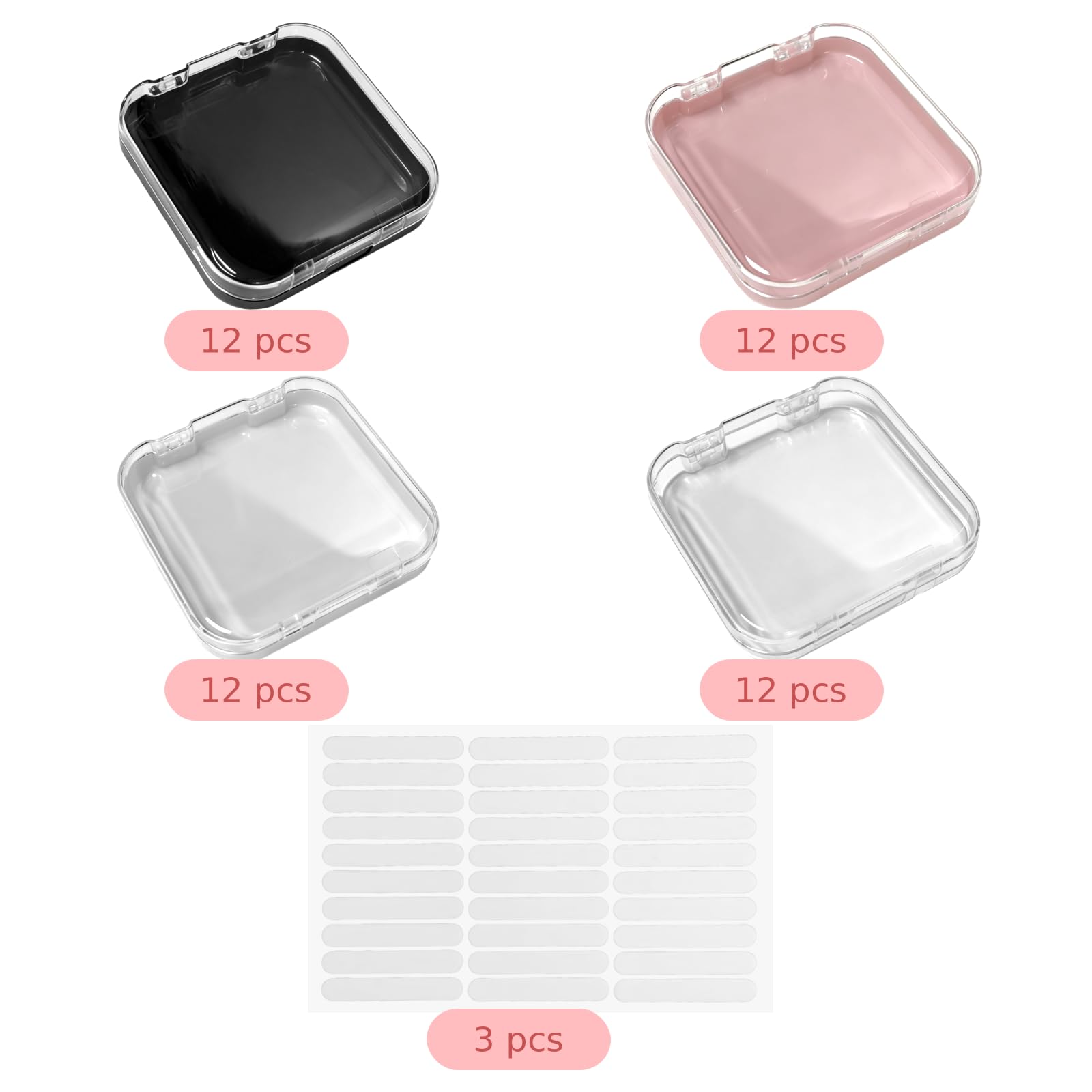 48 szt. pudełek do przechowywania paznokci z 180 samoprzylepnymi zakładkami, kwadratowe gablotki o wymiarach 7,6 x 7,6 x 1,5 cm, przezroczysta pokrywka, organizer na tipsy w 4 kolorach, do