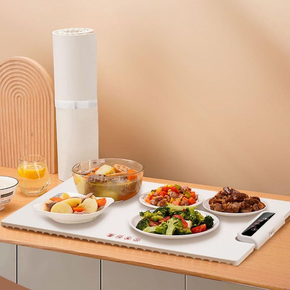 Bandeja de calentamiento eléctrica con temperatura ajustable, bandeja de calentamiento eléctrica portátil de silicona plegable inteligente con para nano revestimiento, mantiene las comidas calientes