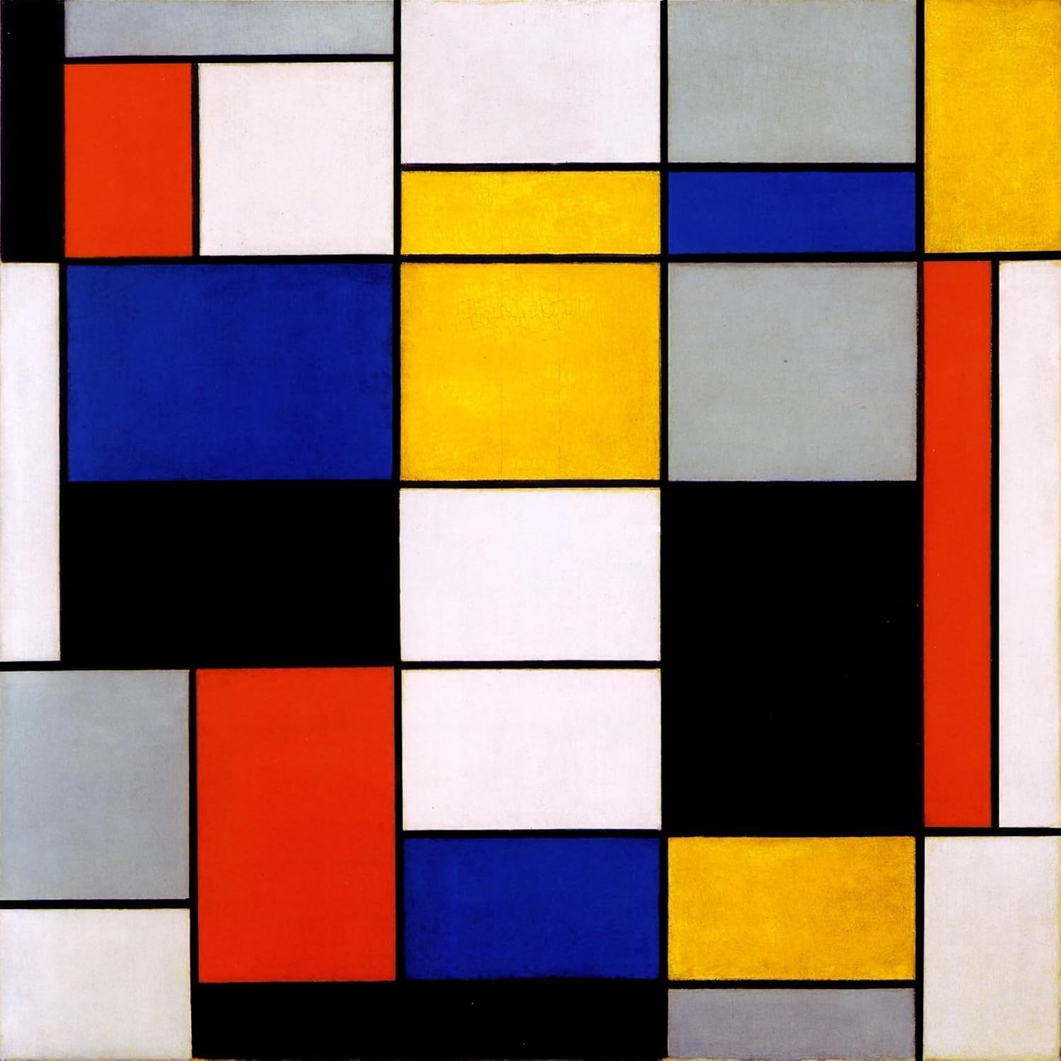 Grafic Quadro Mondrian Composizione A - Piet Mondrian - stampa su tela canvas con telaio in legno - pronto da appendere - arredamento moderno (QUADRO CON TELAIO IN LEGNO, CM 130X130)