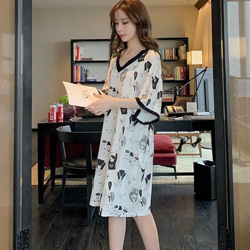 N/A Casual Cartoon Nightgowns Women Short Sleeve Night Dress Summer Knit Sleepwear Dress Women Pyjamas Plus Size Lingerie (Color : A, Size : Xx-Large) #TOP1