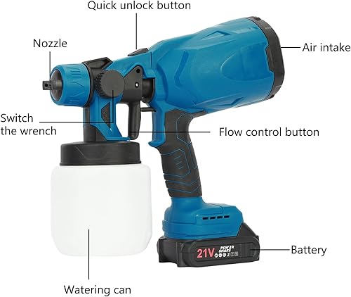 Miniatura 6 de Pulverizador de pintura inalámbrico, pistola pulverizadora de pintura de 600 W con 2 baterías de 2000 mAh, pulverizador de pintura HVLP de mano para