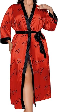 EHSUYAB Sexy Plus Size Robe For Women, Fits 12W-20W, Long Silky Satin Robes Valentines Boudoir Sleepwear